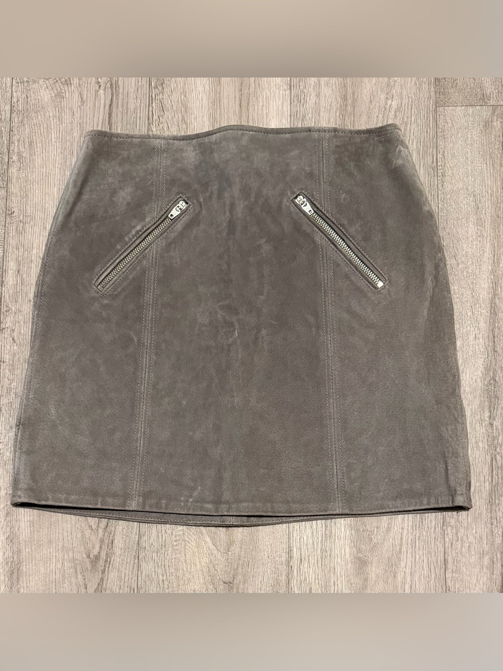 BLANKNYC Size 25 Suede Leather Mini Skirt Diagonal Zippers Gray